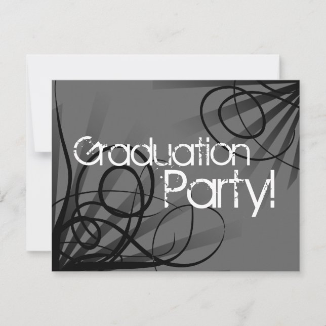 Invitación Carbón de leña, fiesta de graduación blanco y (Anverso)