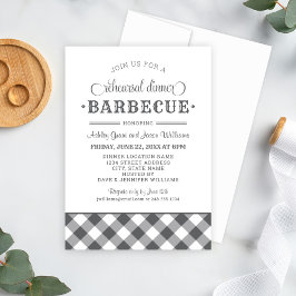 Invitación Carbón Gingham Boda ensaye cena barbacoa