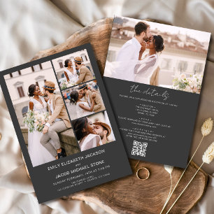 Invitación Carbón Gris en un Boda fotográfico de código QR