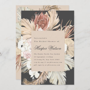 Invitación Carbón Pampas Tropical Romántica Ducha de Novias