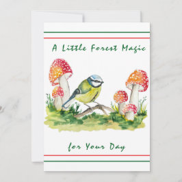 Invitación Carbonero azul y amanita muscaria acuarela