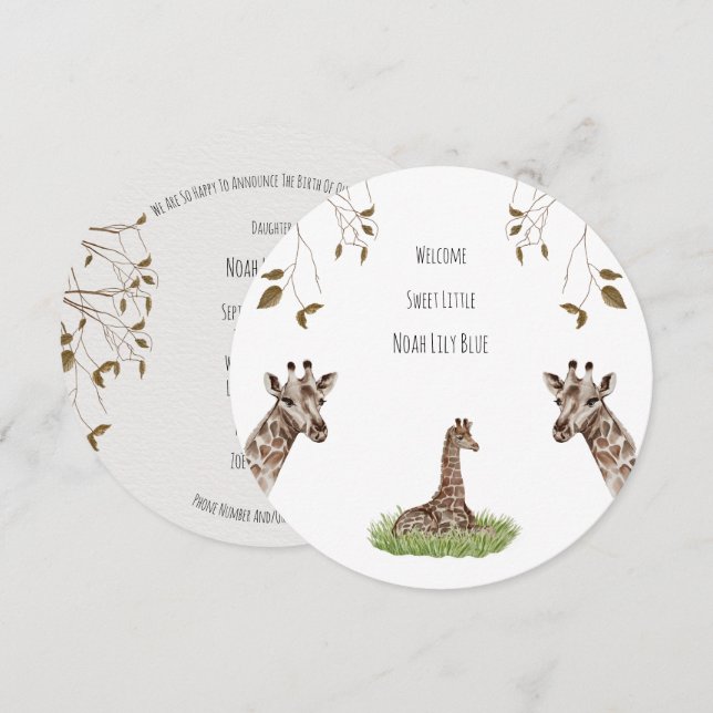 Invitación Card (Circle) - Birth Announcement Giraffe (Anverso / Reverso)