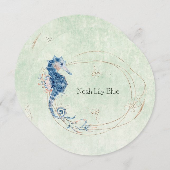 Invitación Card (Circle) - Birth Announcement Ocean (Anverso / Reverso)