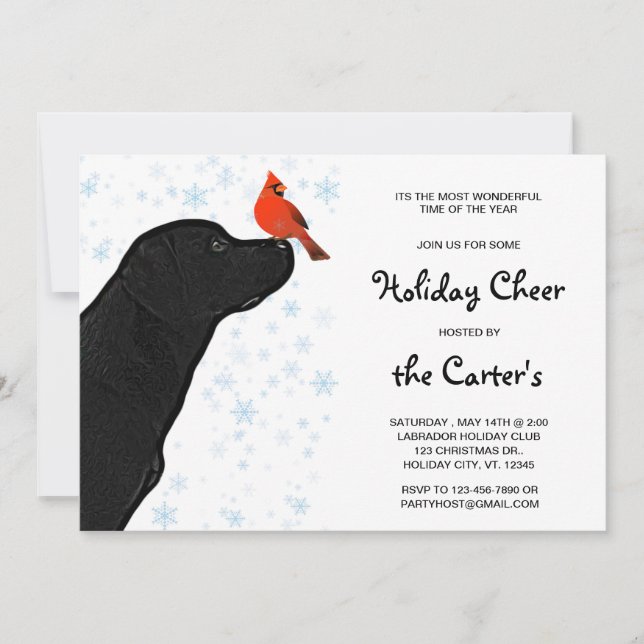 Invitación Cardenal de Navidades de Laboratorio Negro - Perro (Anverso)