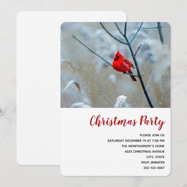 Invitación Cardenal rojo en Navidades de fotografía de natura (Anverso / Reverso)