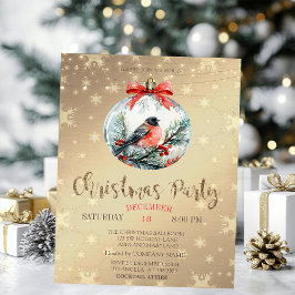 Invitación Cardenal rojo Holly Berry Ball Gold Navidades