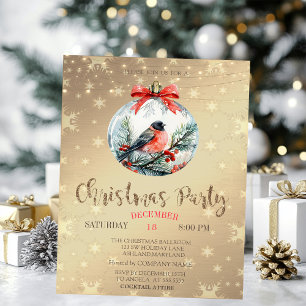 Invitación Cardenal rojo Holly Berry Ball Gold Navidades