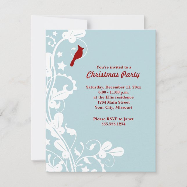 Invitación Cardenal rojo Navidades azul claro Fiesta (Anverso)