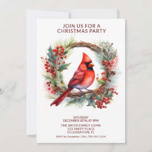 Invitación Cardenal Wreath con Fiesta de fuentes rojas