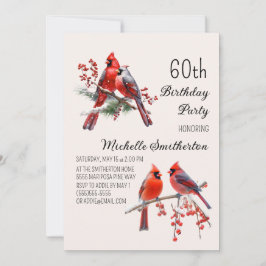 Invitación Cardenales Nieve Aves de Invierno 60 cumpleaños