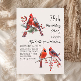 Invitación Cardenales Nieve Aves de Invierno Berries 75º cump