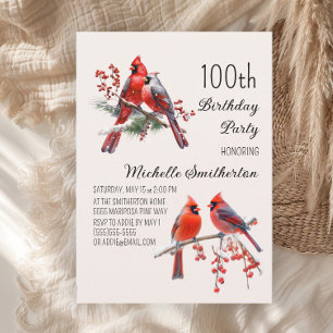 Invitación Cardenales Nieve Pájaros de Invierno Cumpleaños 10