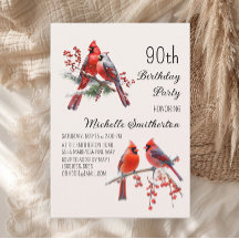 Cardenales Nieve Pájaros de Invierno Cumpleaños 90