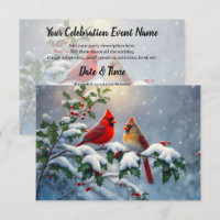 Cardenales rojos y Holly en la nieve