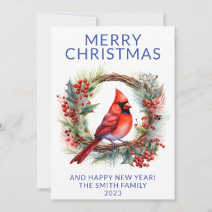 Invitación Cardinal Wreath Blue Holiday Card