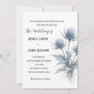 Invitación Cardo Azul Escocés Boda Simple Escocia