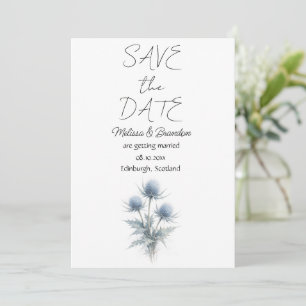 Invitación Cardo Azul Floral Escocés Elegante Boda 