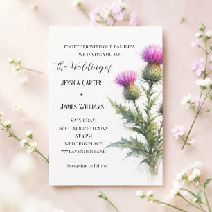 Invitación Cardo Boda Rústica Acuarela Escocesa