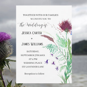 Invitación Cardo Flor de Centeno Boda Rústica Acuarela