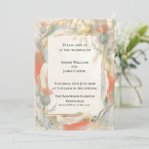 Invitación Cardo Floral Otoñal en Acuarela Cálida Escocesa
