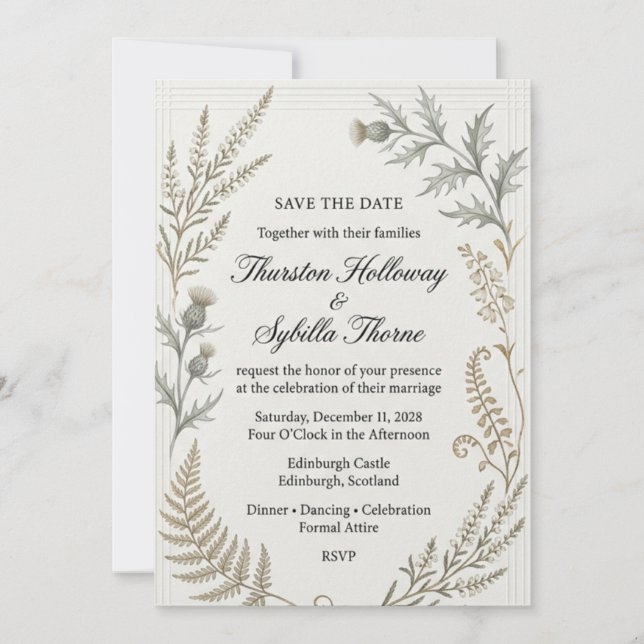 Invitación Cardos, ramitas de brezo, frondas de helecho, Bor  (Anverso)
