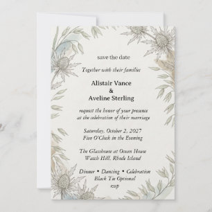 Invitación Cardos, Tallos de Trigo, Follaje de Acuarela, Botá