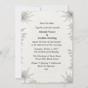 Invitación Cardos, Tallos de Trigo, Follaje de Acuarela, Botá