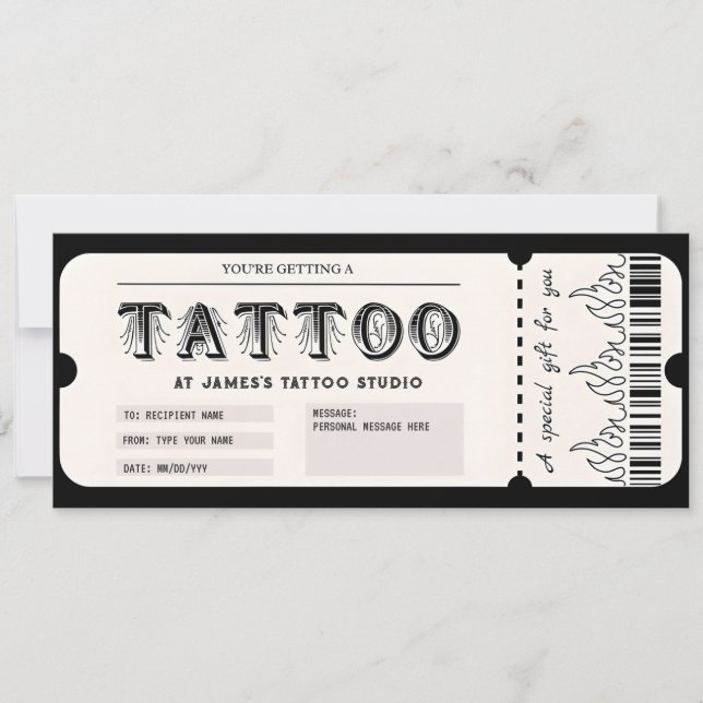 Invitación Cargo de certificado de regalo de tatuaje de perso (Anverso)