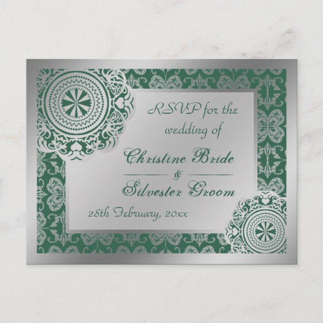 Invitación Cargo de plata árabe, postal RSVP (Anverso)