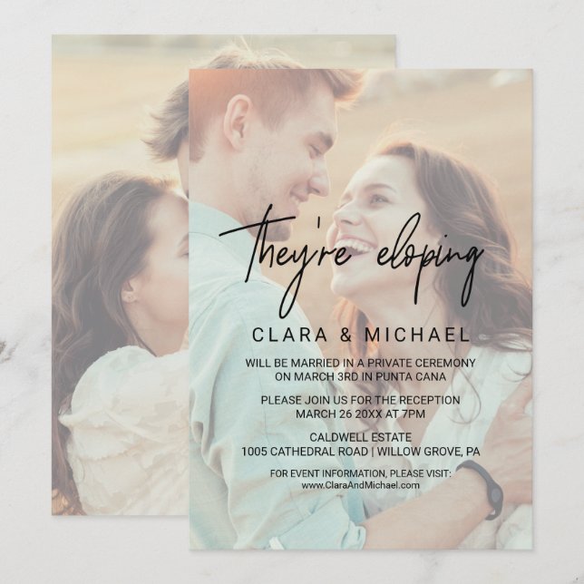 Invitación Caricatura caprichosa foto desvanecida Eloping (Anverso / Reverso)