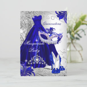 Invitación Caricatura de plata azul Quinceanera Tiara