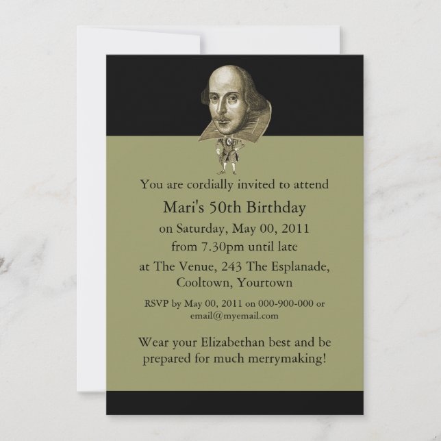 Invitación Caricatura de Shakespeare (Anverso)