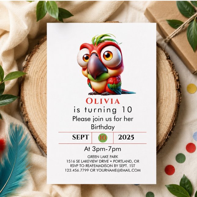 Invitación Caricaturas Mágicas de Loro Cumpleaños 1 (Magical Parrot Caricatures 1st Birthday Invitation)