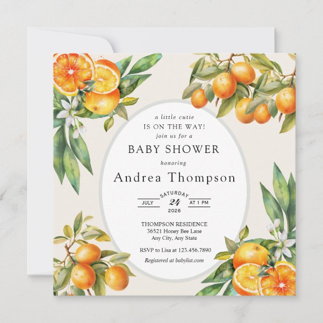 Invitación Cariño |  Ducha de Bebé Naranja (Anverso)