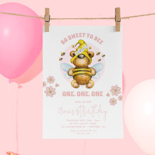 Invitación Cariño rosa dulce a bebe primer cumpleaños