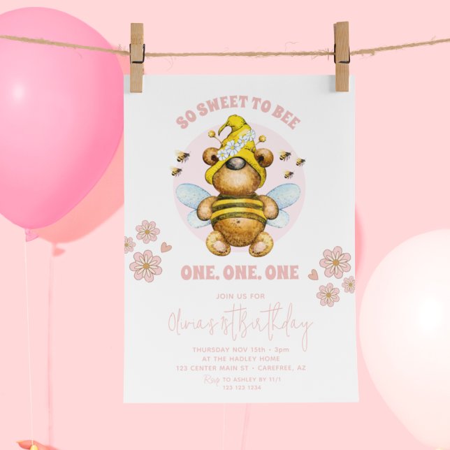 Invitación Cariño rosa dulce a bebe primer cumpleaños (Subido por el creador)
