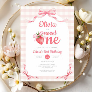 Invitación Cariñosa Dulce Fresita Cumpleaños número 1