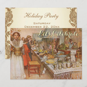 Invitación Carl Larsson, Fiesta de Navidad Vintage