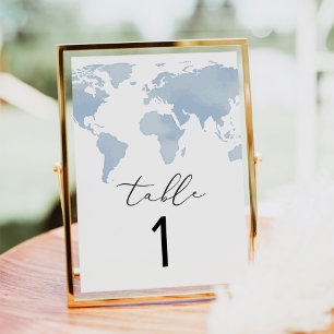 Invitación CARMEN Adventure Travel Blue Map Table Number Card