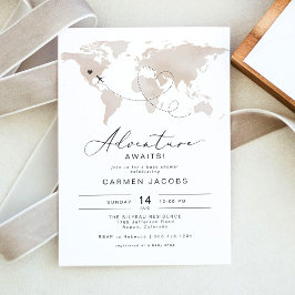 Invitación CARMEN Beige Map Adventure Baby Shower