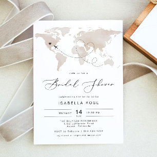 Invitación CARMEN Beige Map Travel Adventure Bridal Shower