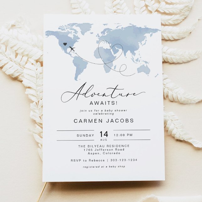 Invitación CARMEN Dusty Blue Map Adventure Baby Shower (Subido por el creador)