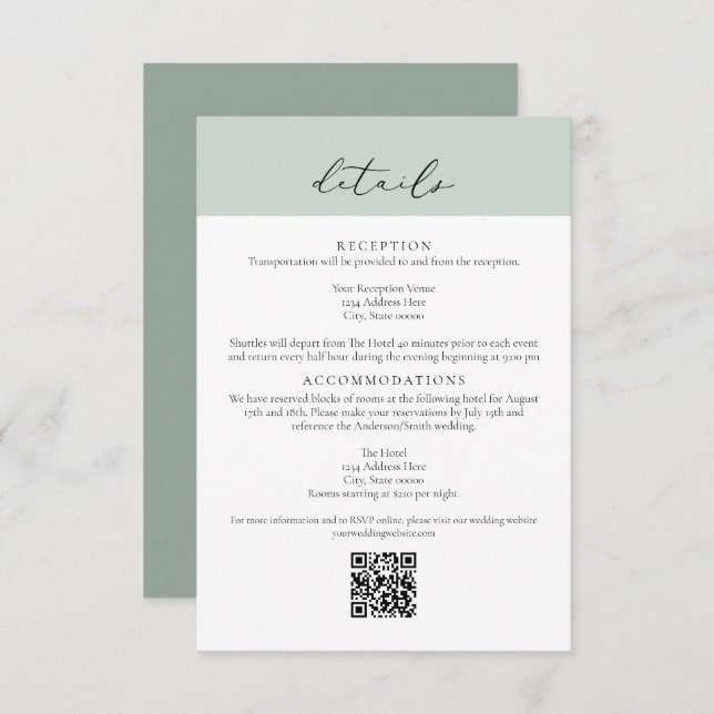 Invitación CARMEN Green Passport Style Wedding QR Detail Card (Anverso / Reverso)
