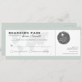 Invitación CARMEN Green World Map Boarding Pass RSVP Card