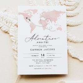 Invitación CARMEN Pink Map Adventure Baby Shower