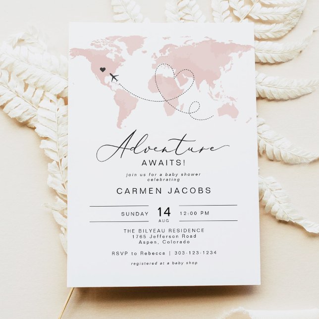 Invitación CARMEN Pink Map Adventure Baby Shower (Subido por el creador)