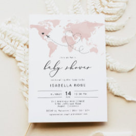 Invitación CARMEN Rubor Mapa rosa Viaje Aventura Baby Shower