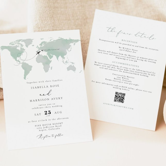 Invitación CARMEN Sage Destino Watercolor Map Viaje (Subido por el creador)