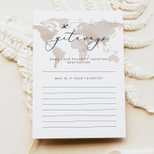 CARMEN Travel Getaways Bridal Shower Game Card