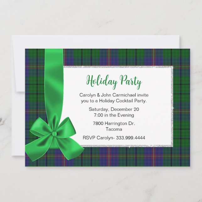 Invitación Carmichael Tartan Plaid Personalizado Navidades Fi (Anverso)